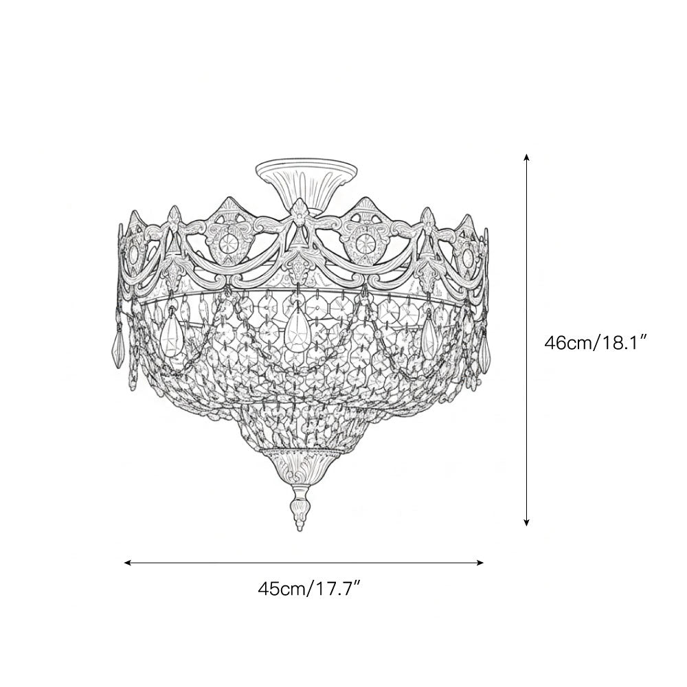 Close-up of the dazzling crystal prisms on the Palwa ceiling lamp.