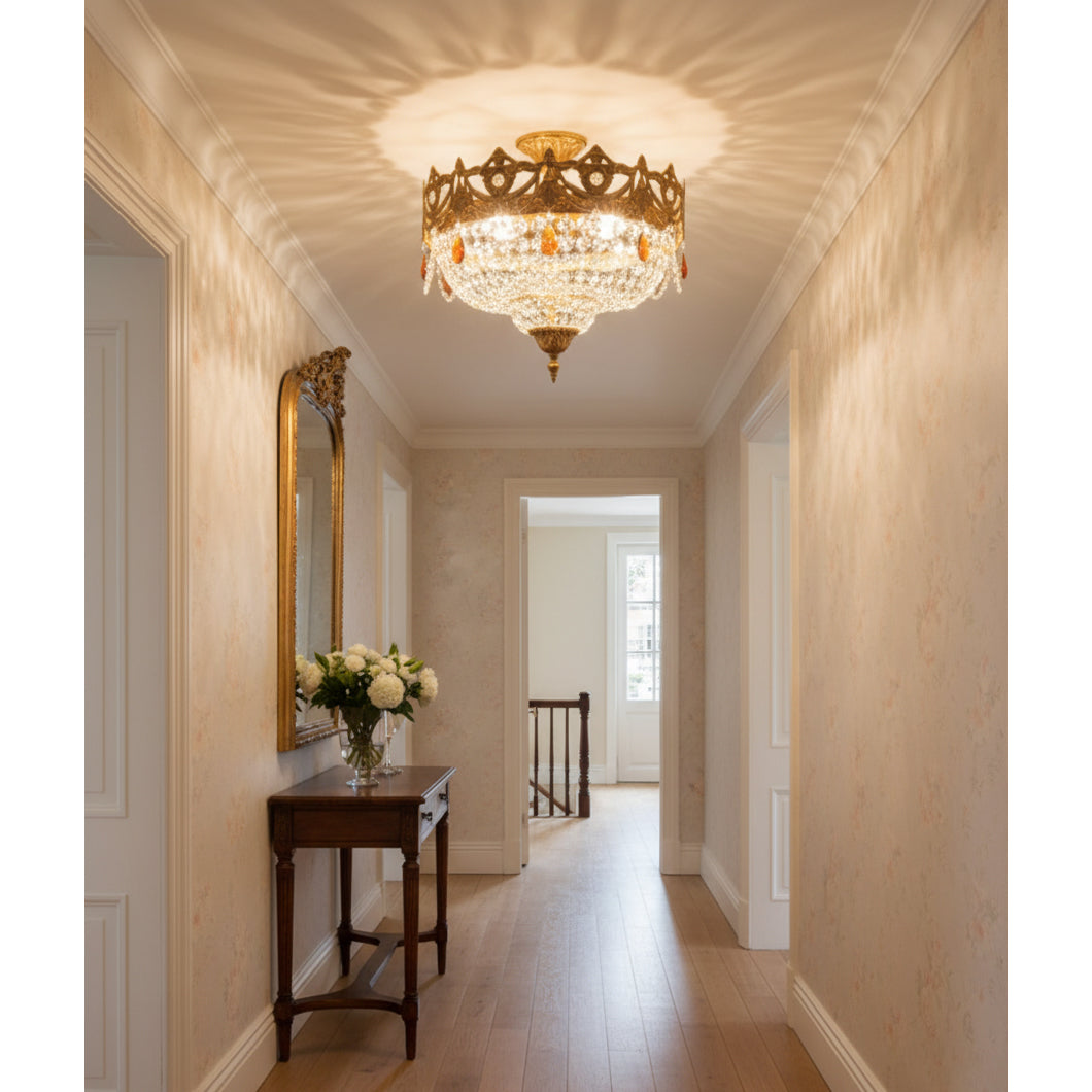 Side profile of the Palwa crystal and brass chandelier.