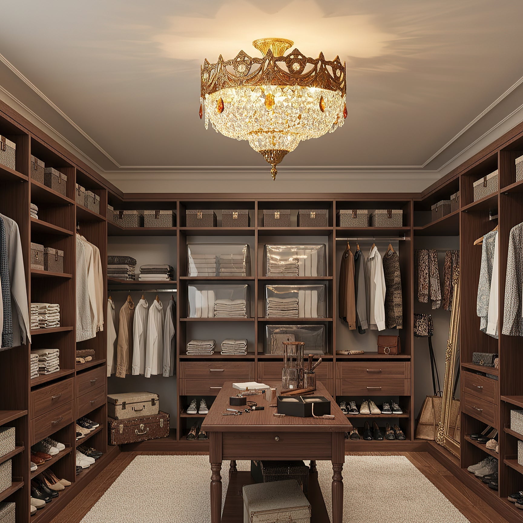 Angled view of the Radilum crystal chandelier, showing its intricate design.