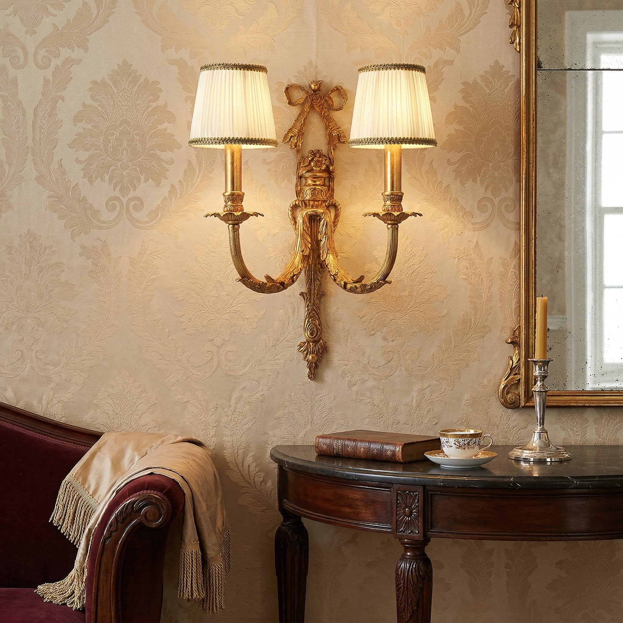 The Claudine Wall Lamp against a dark, moody wall.