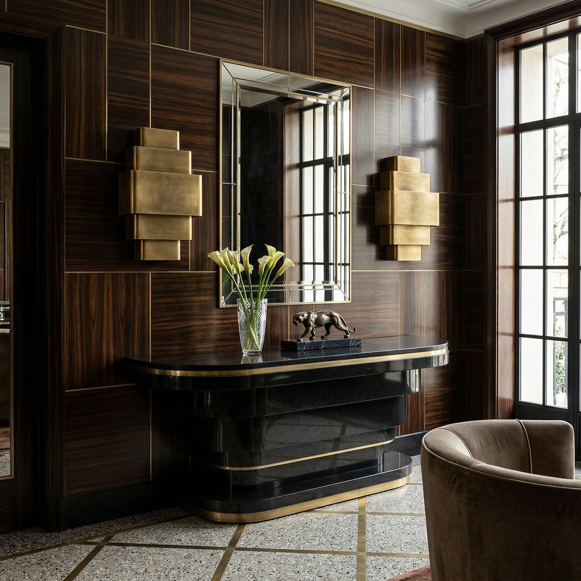 Angled view of the Sofia Brass Wall Lamp.