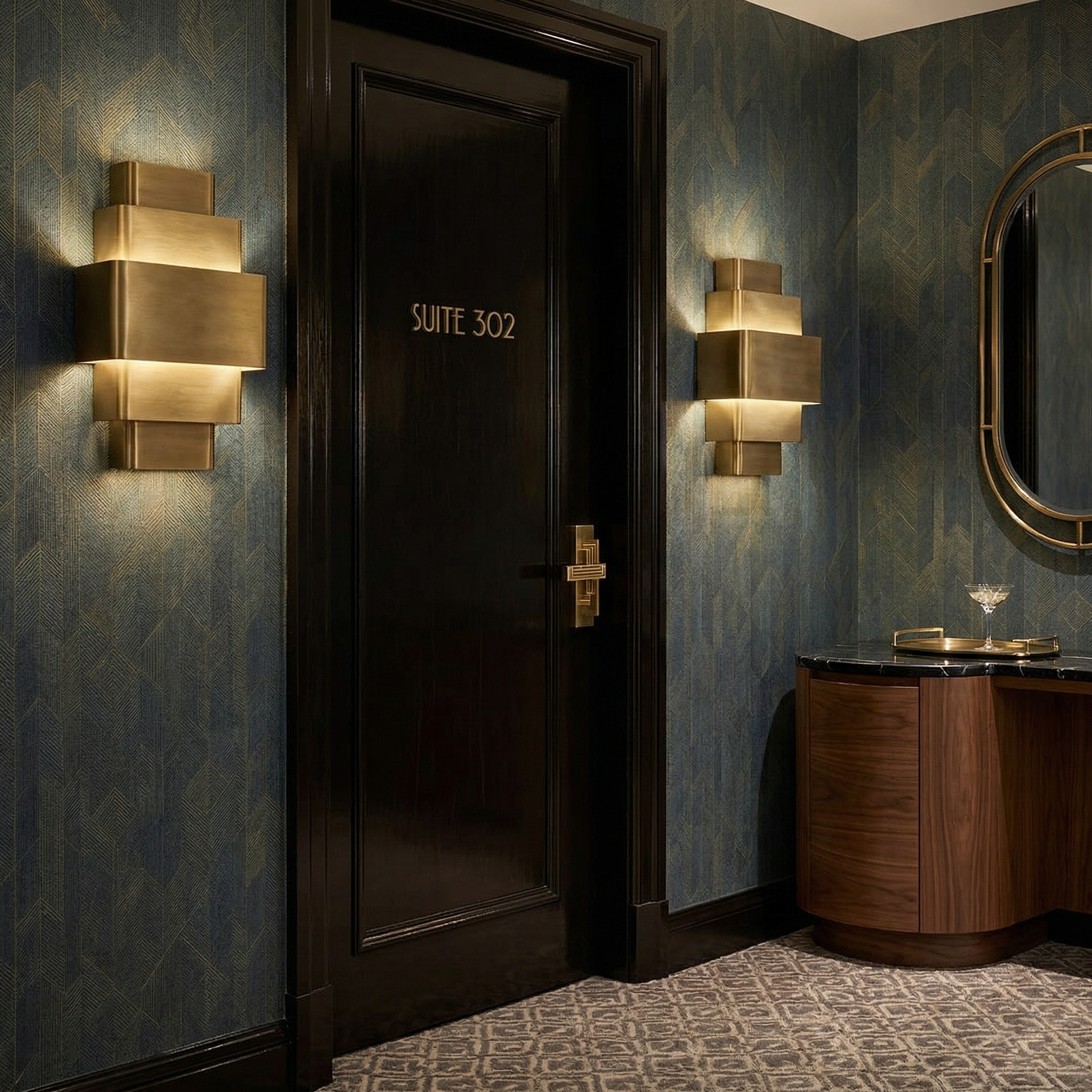 Detail of the brass construction on the Sofia Wall Lamp.