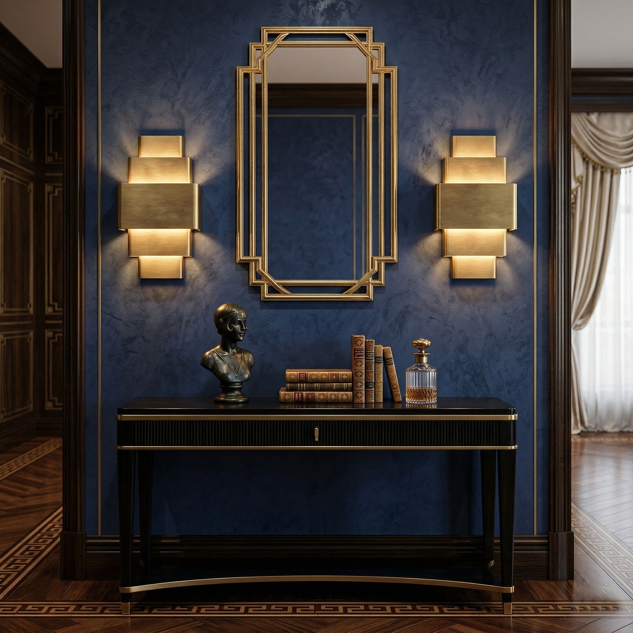 Sofia Brass Wall Lamp installed in a living room.