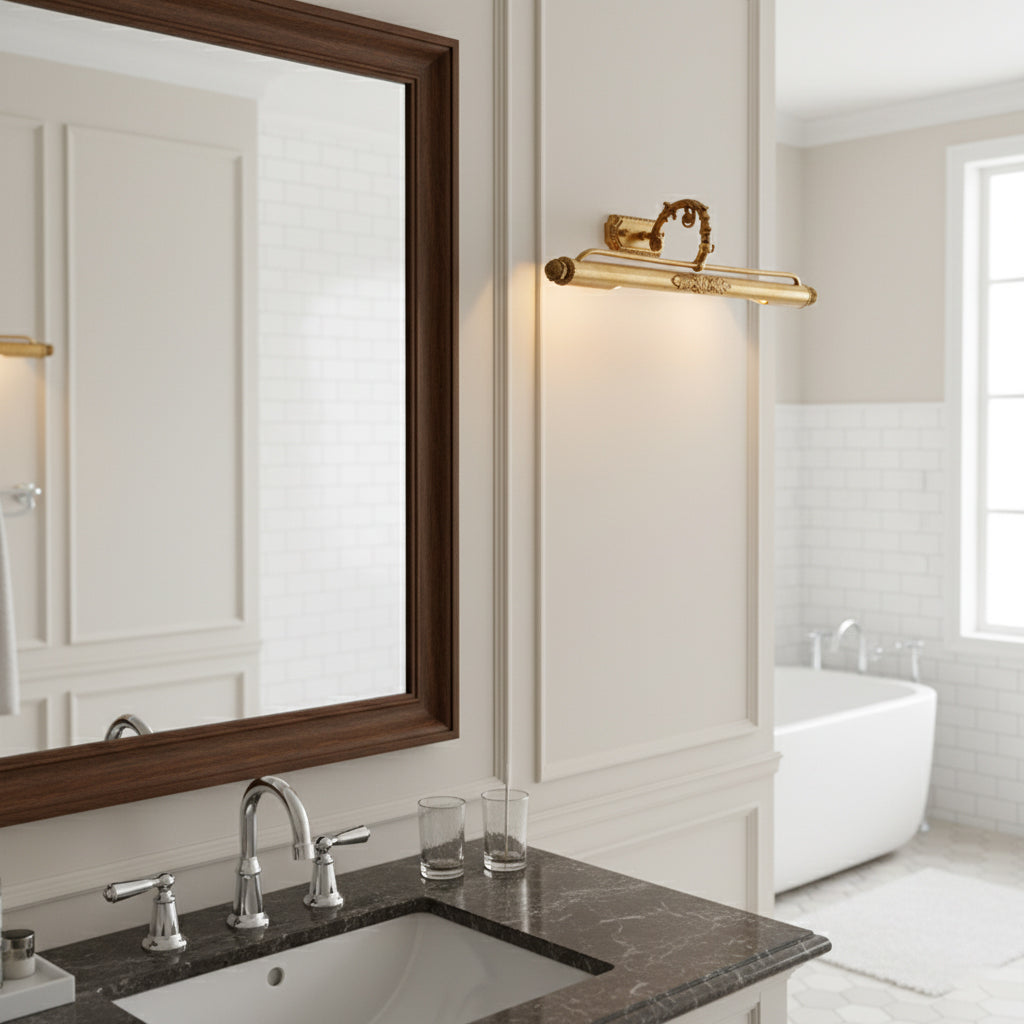 Front view of the Pania Brass Wall Lamp, designed as a picture light.