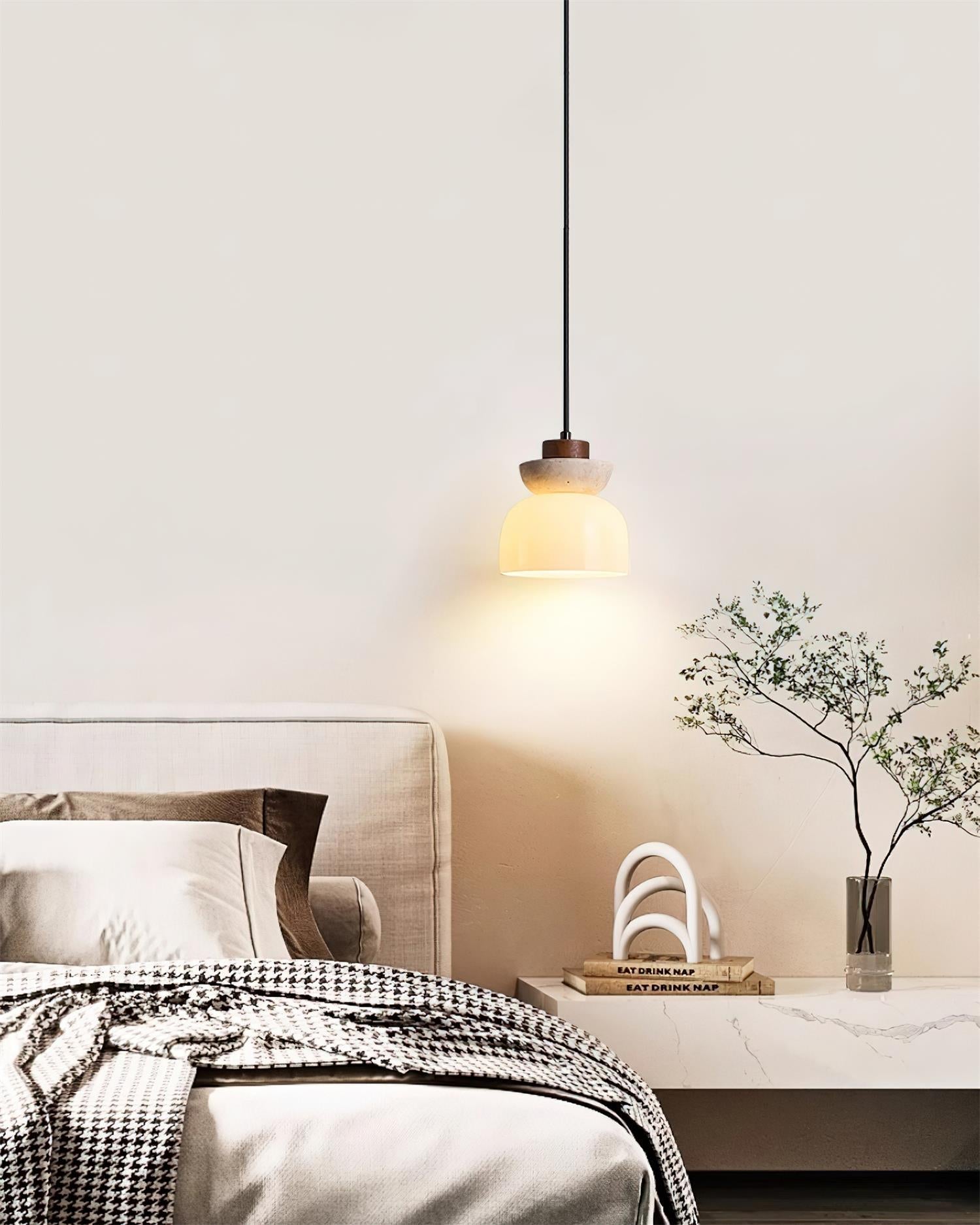 Norenx Travertine Dome Glass Pendant Light-Neutral Decor