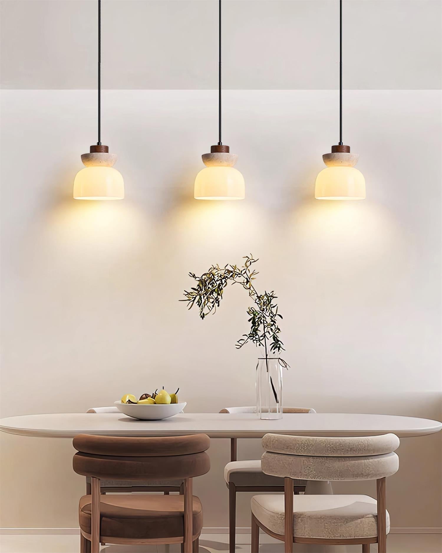 Norenx Travertine Dome Glass Pendant Light-Neutral Decor