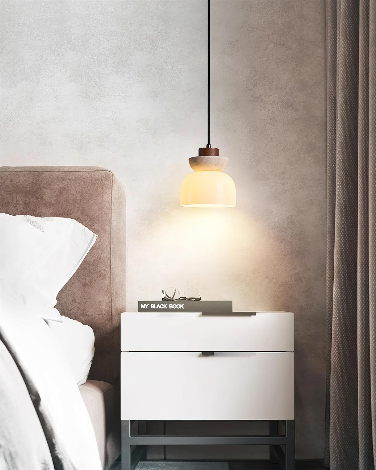 Norenx Travertine Dome Glass Pendant Light-Neutral Decor