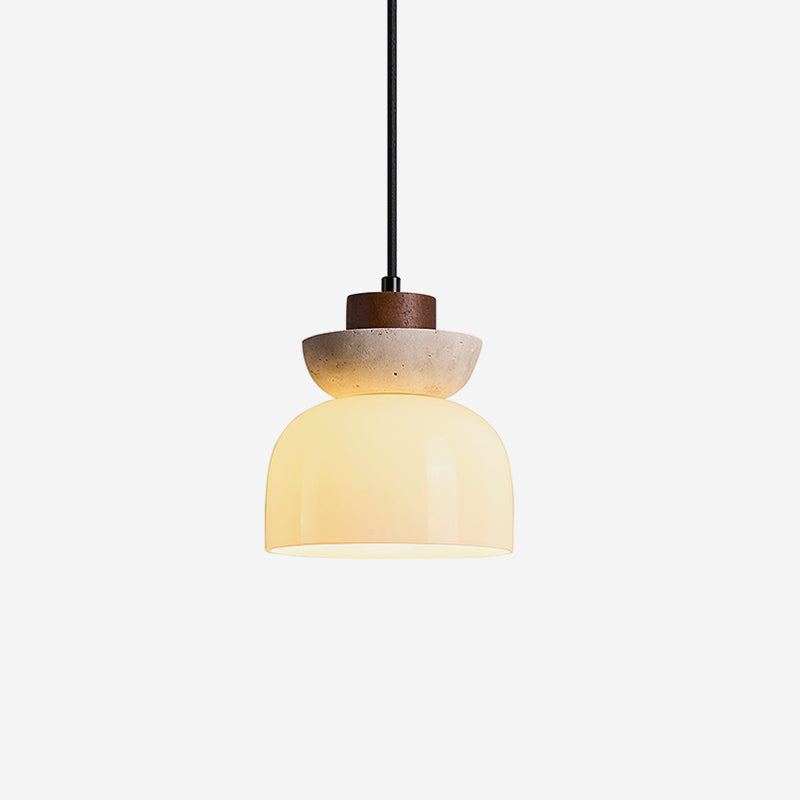 Norenx Travertine Dome Glass Pendant Light-Neutral Decor