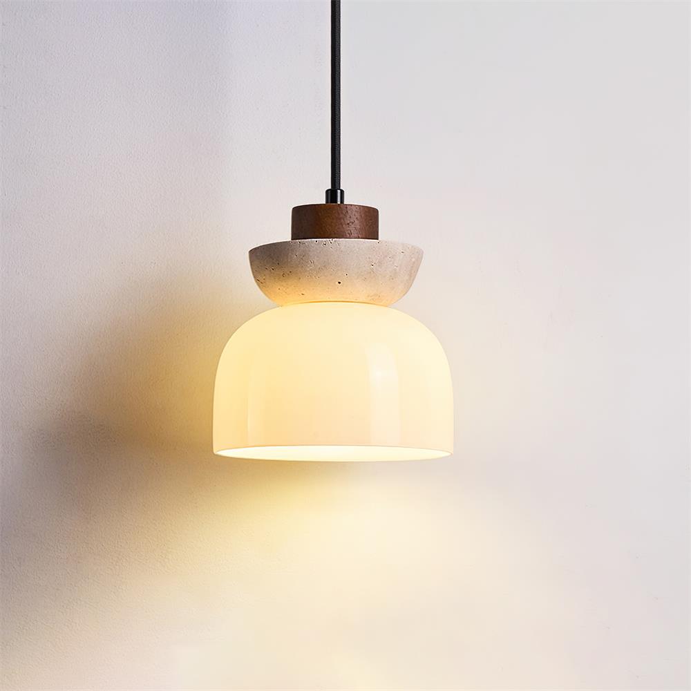 Norenx Travertine Dome Glass Pendant Light-Neutral Decor