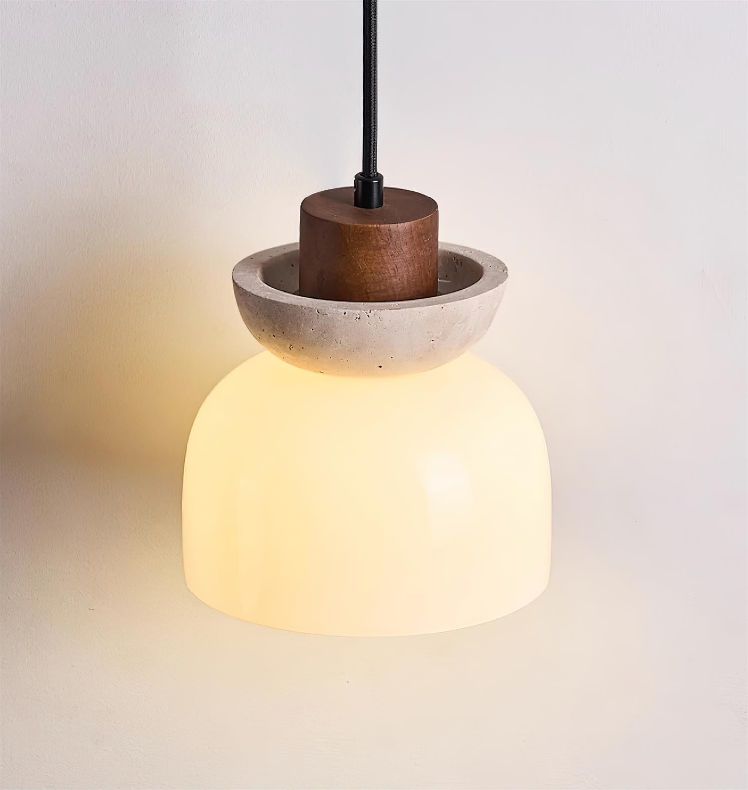 Norenx Travertine Dome Glass Pendant Light-Neutral Decor