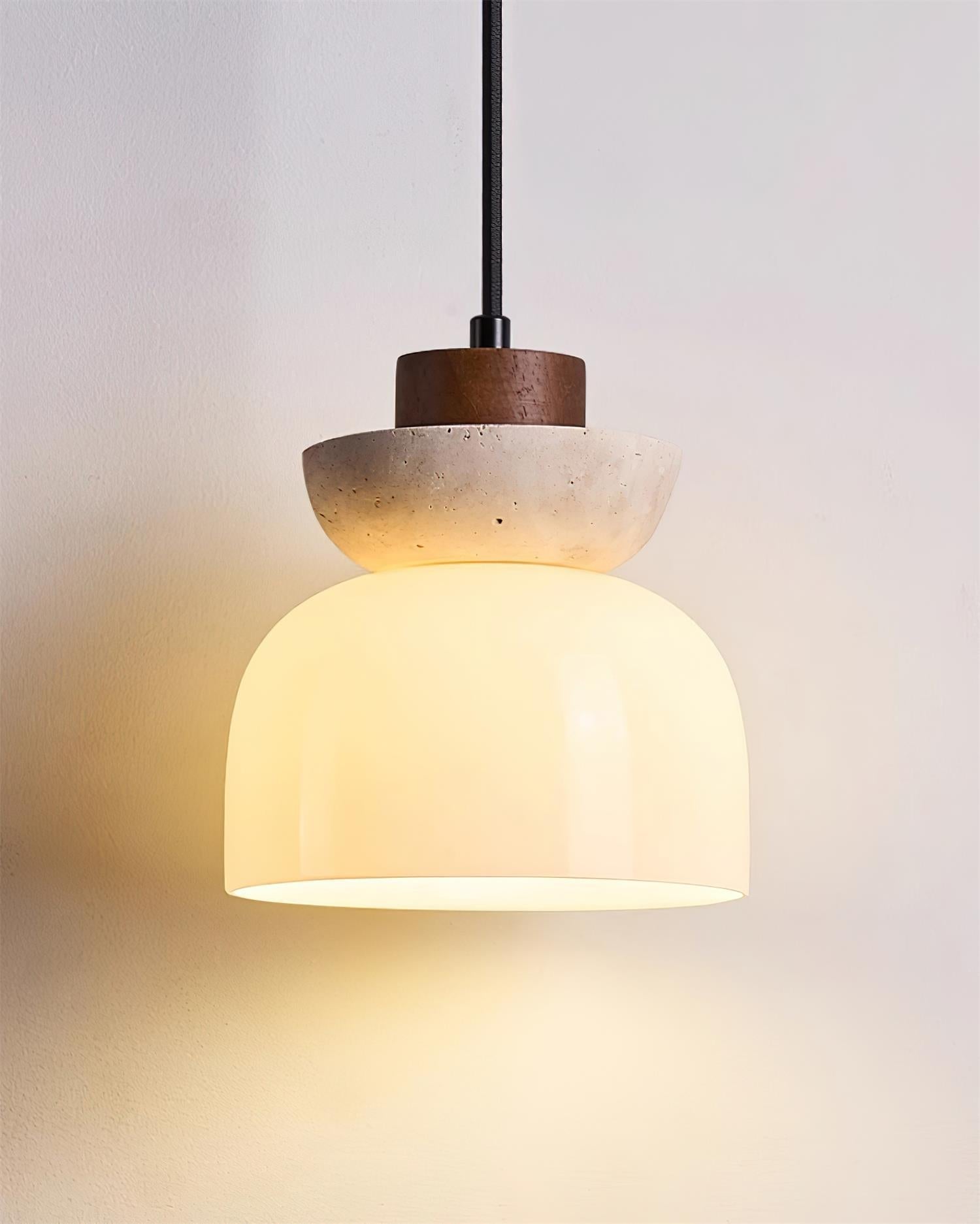 Norenx Travertine Dome Glass Pendant Light-Neutral Decor