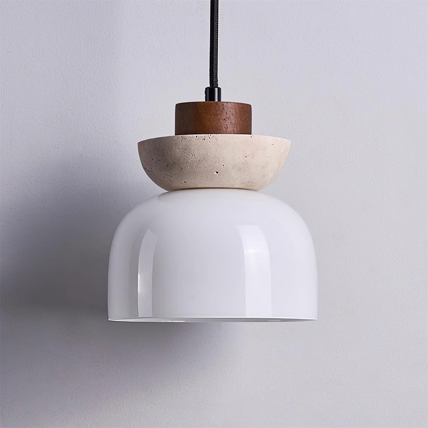 Norenx Travertine Dome Glass Pendant Light-Neutral Decor