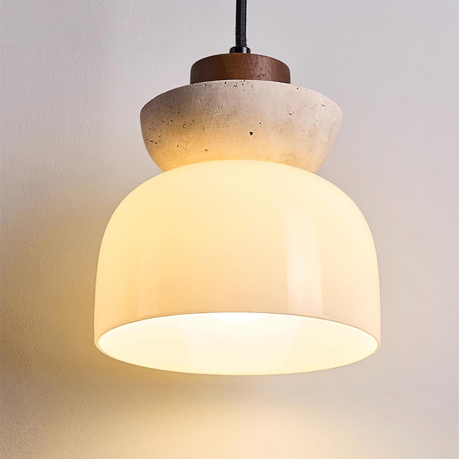 Norenx Travertine Dome Glass Pendant Light-Neutral Decor