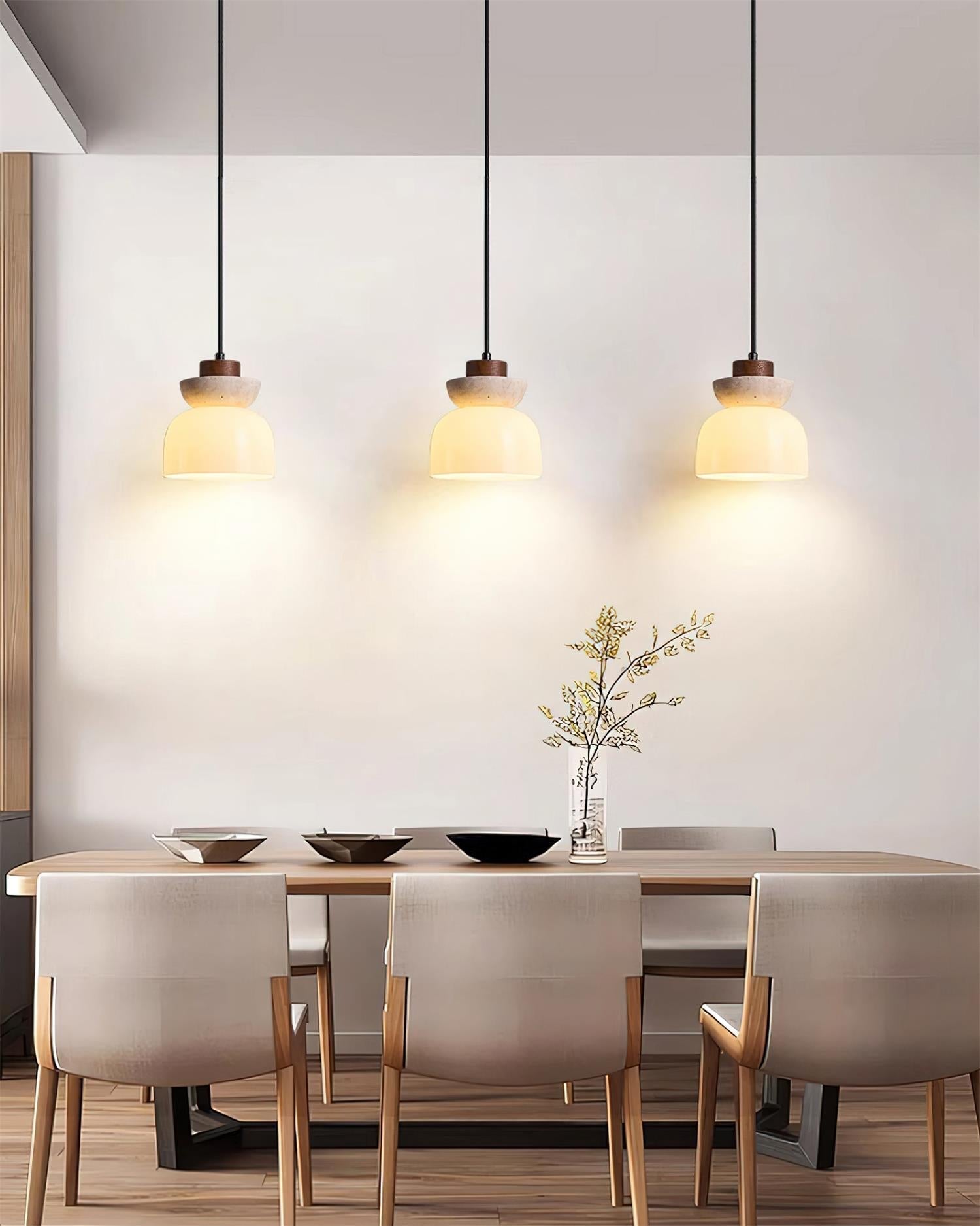 Norenx Travertine Dome Glass Pendant Light-Neutral Decor