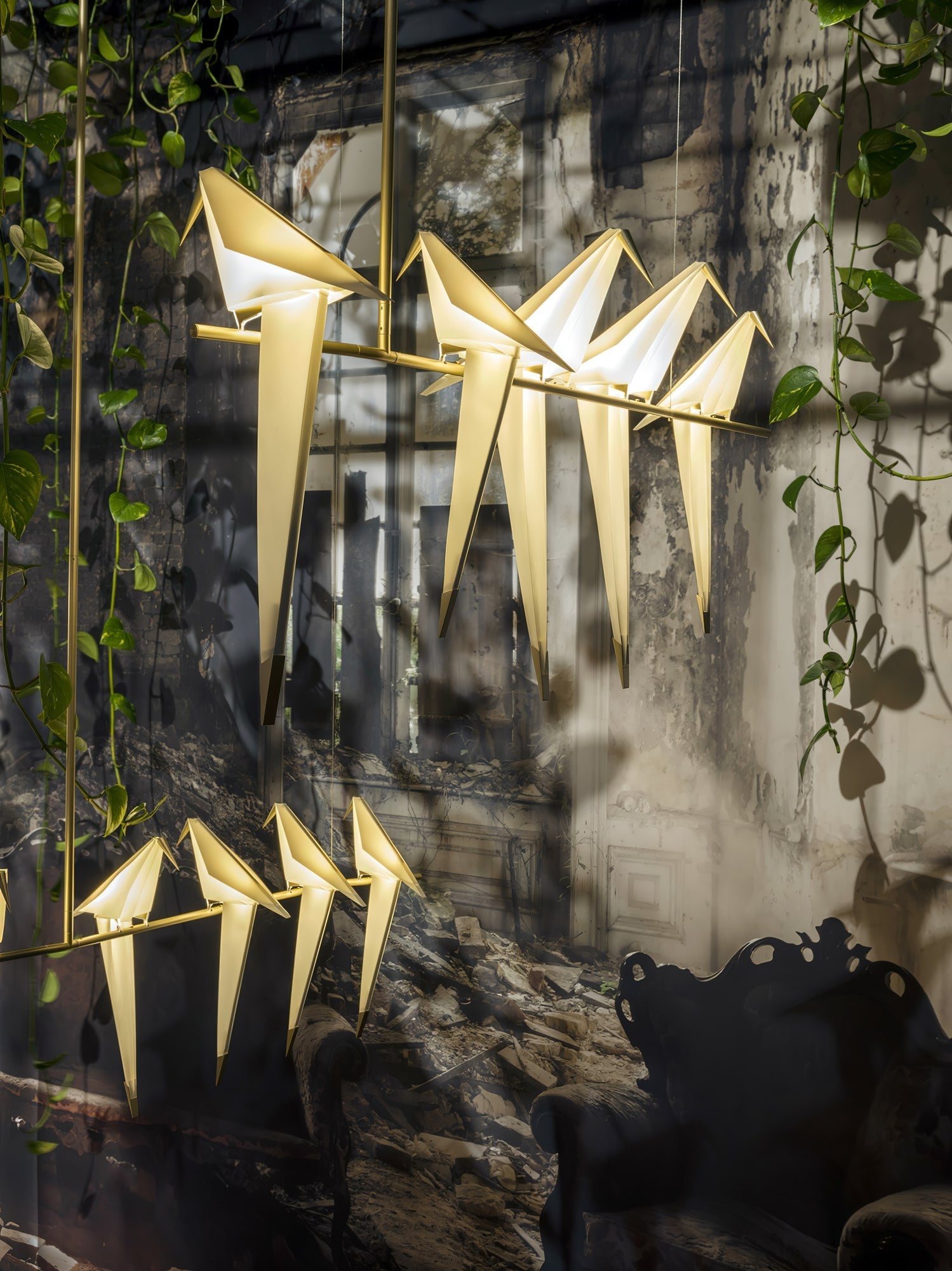 Lustra Chandelier Paper Crane Bird Sculptural LED-Neutral Decor