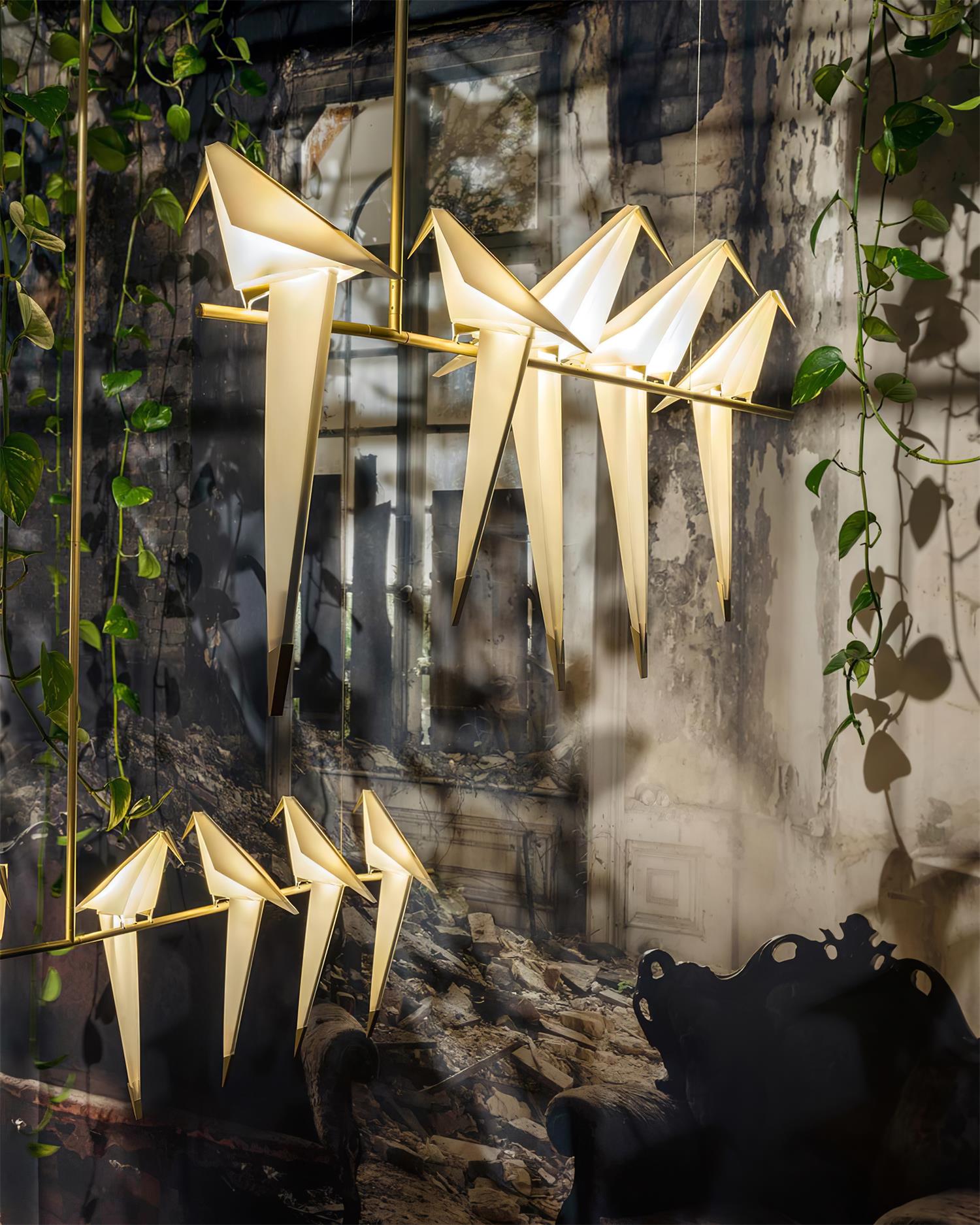 Lustra Chandelier Paper Crane Bird Sculptural LED-Neutral Decor