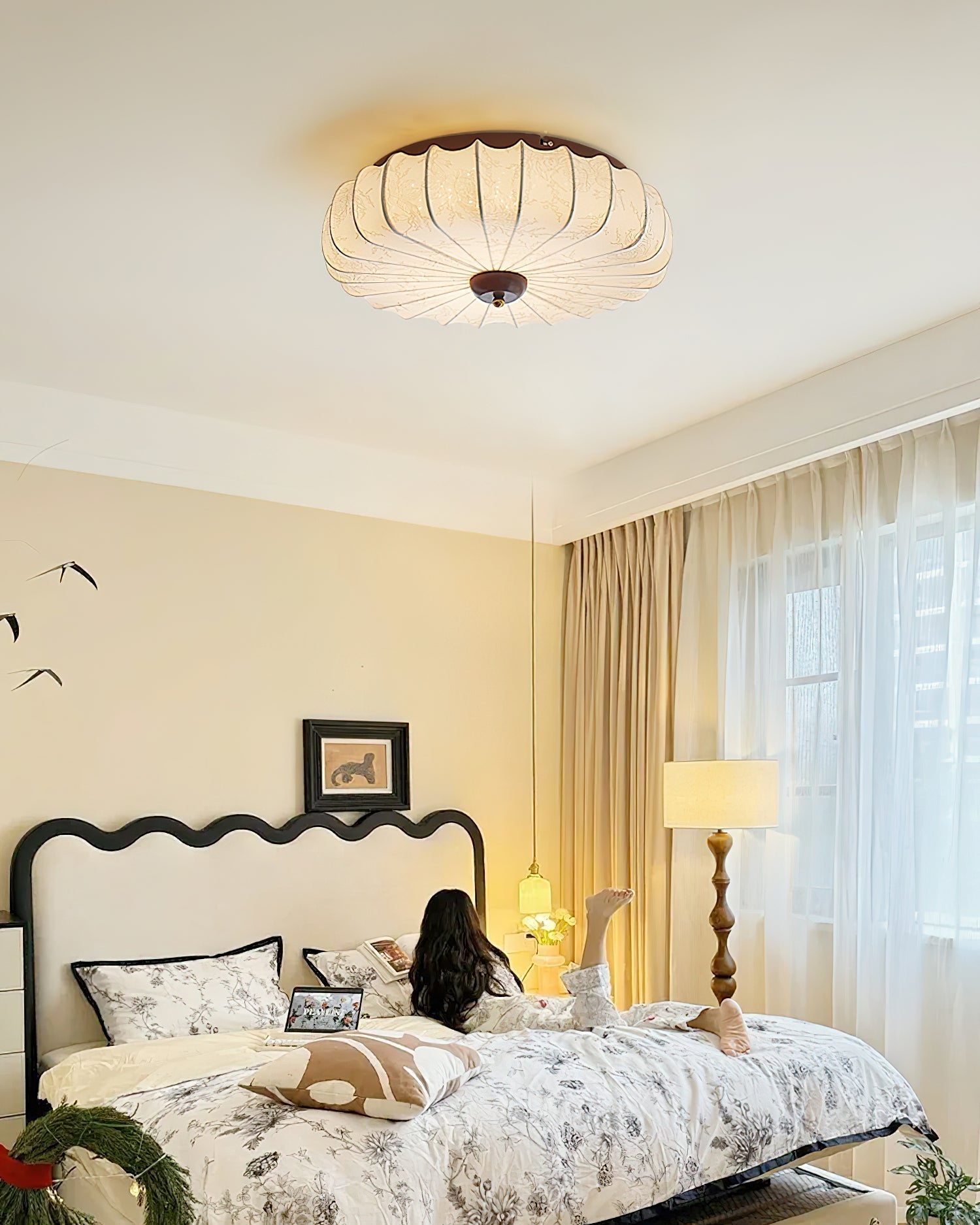 Rosemary Fabric Shade Pleated Ceiling Lamp-Neutral Decor