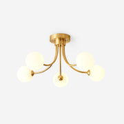 Ceiling Light Brass Branching Arms Opal Globe Shades Modern Elegant