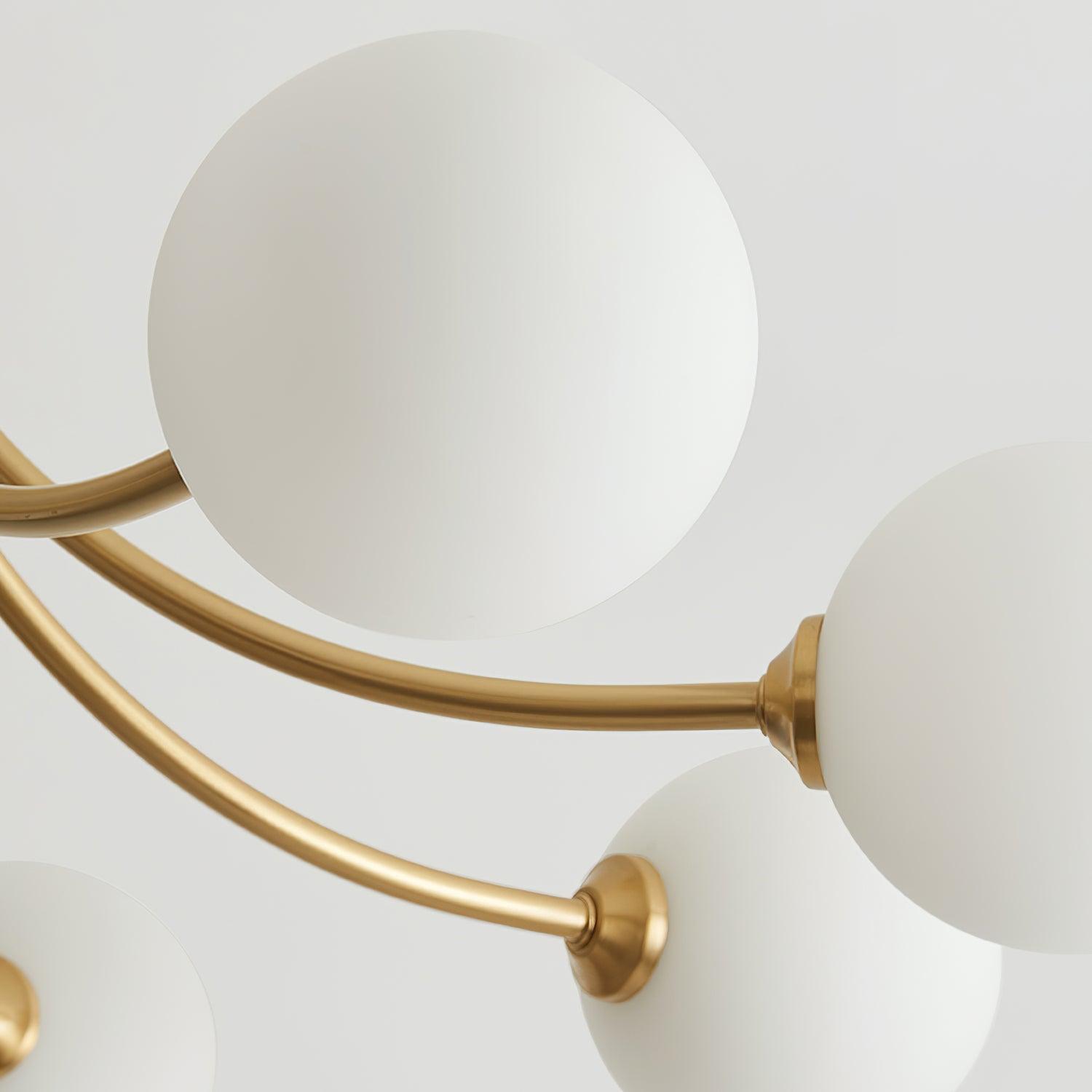 Ceiling Light Brass Branching Arms Opal Globe Shades Modern Elegant
