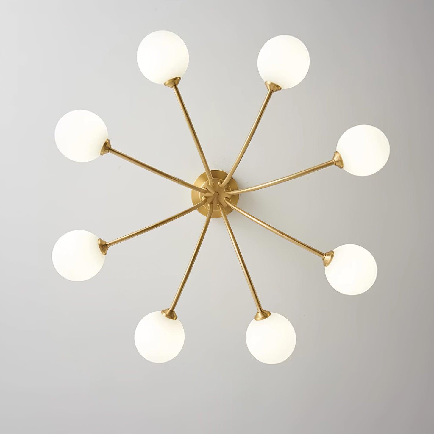 Ceiling Light Brass Branching Arms Opal Globe Shades Modern Elegant