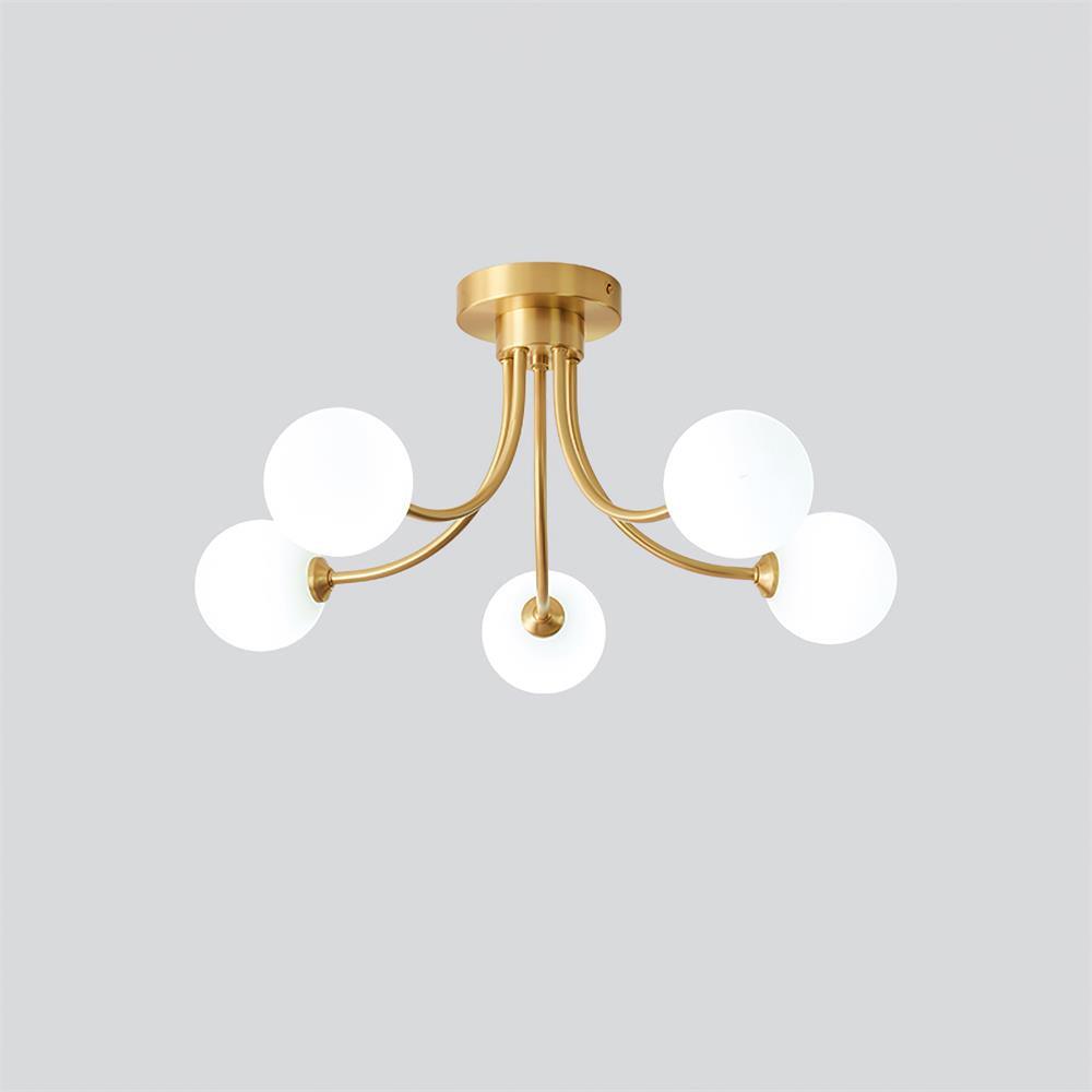 Ceiling Light Brass Branching Arms Opal Globe Shades Modern Elegant
