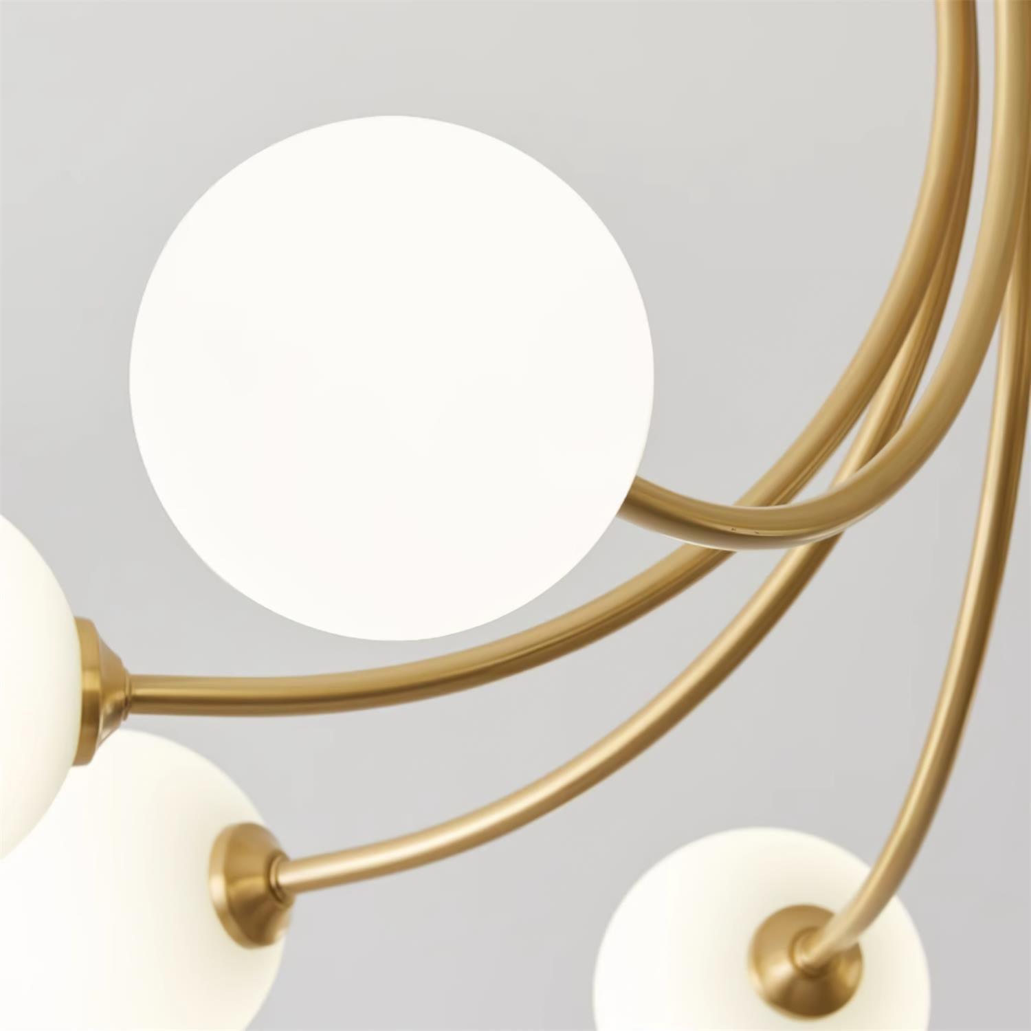 Ceiling Light Brass Branching Arms Opal Globe Shades Modern Elegant