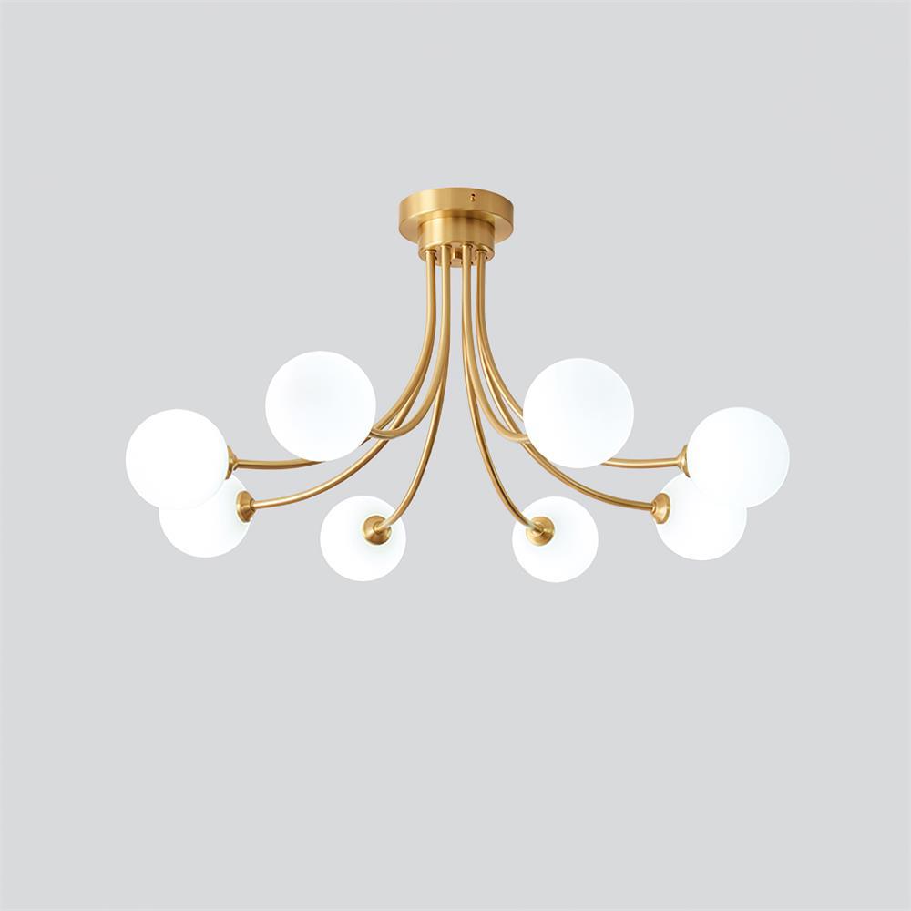 Ceiling Light Brass Branching Arms Opal Globe Shades Modern Elegant