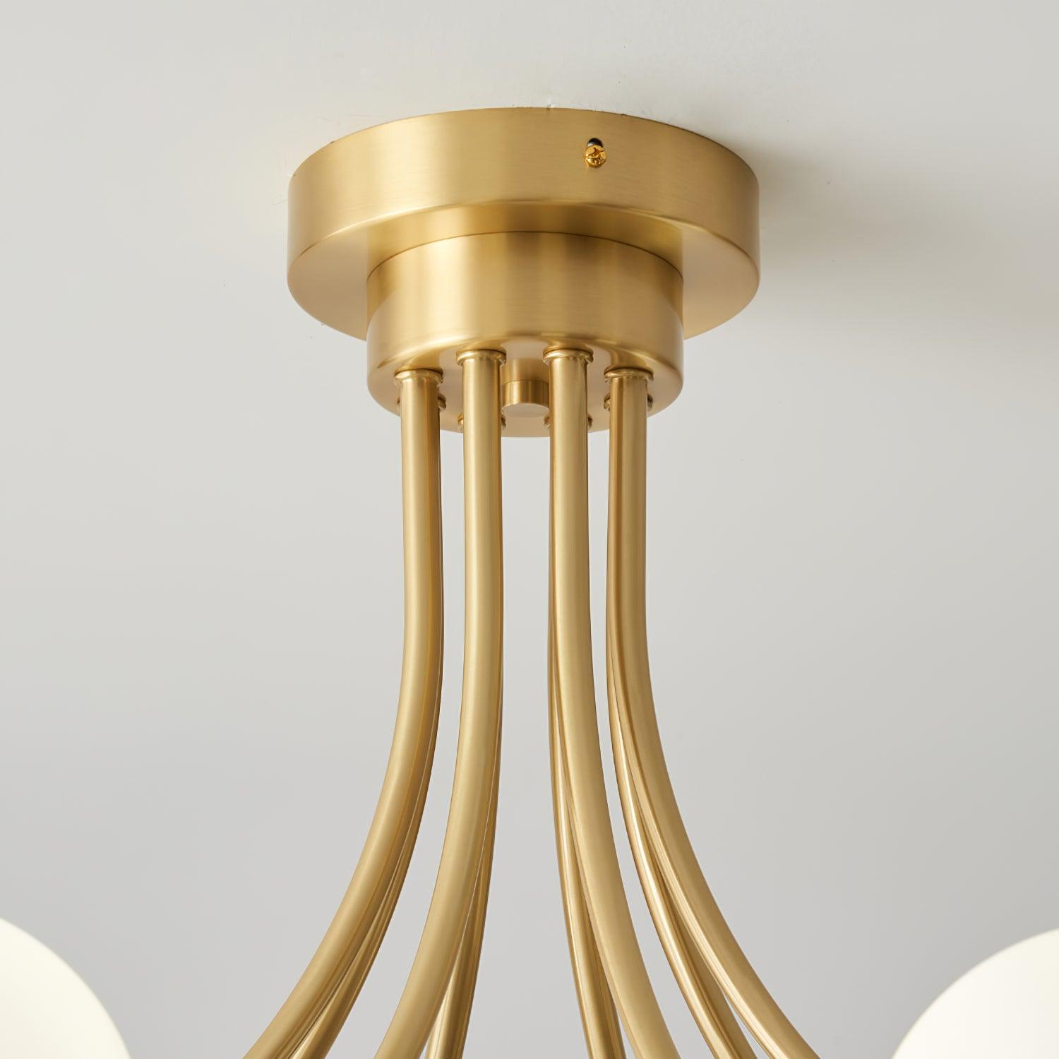 Ceiling Light Brass Branching Arms Opal Globe Shades Modern Elegant