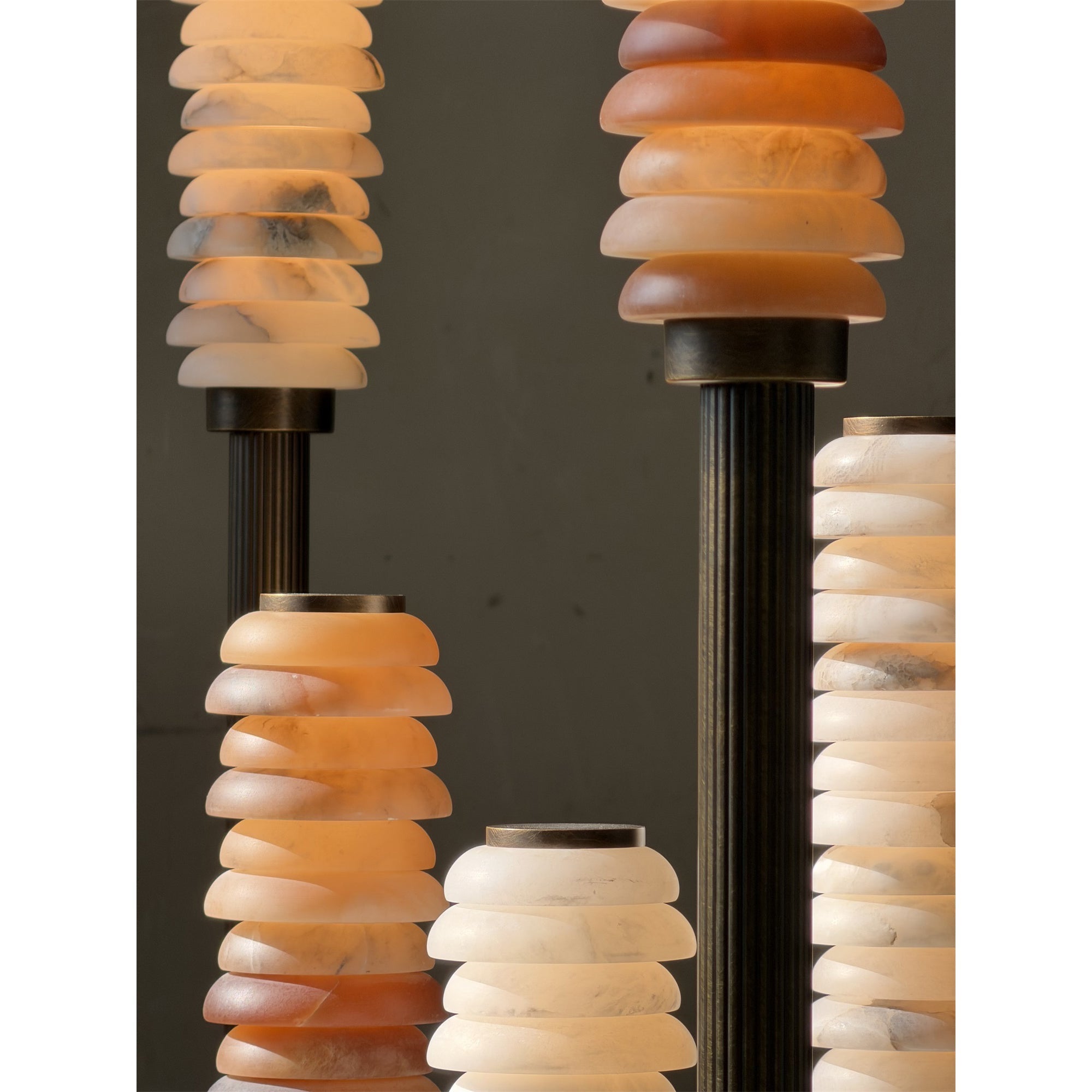Payson Alabaster Floor Lamp with antique brass finish.