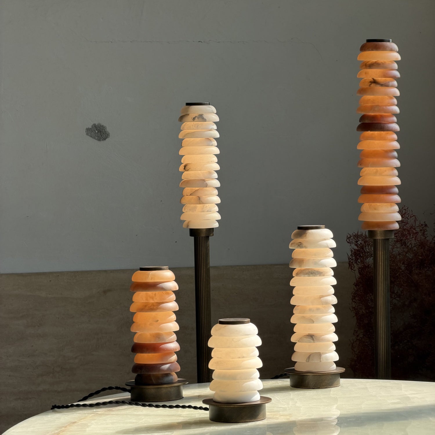 Full view of the Payson Alabaster Floor Lamp against a white background.