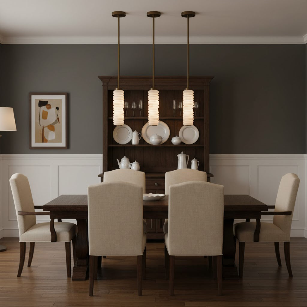 Lifestyle image of the lamp in a contemporary entryway.