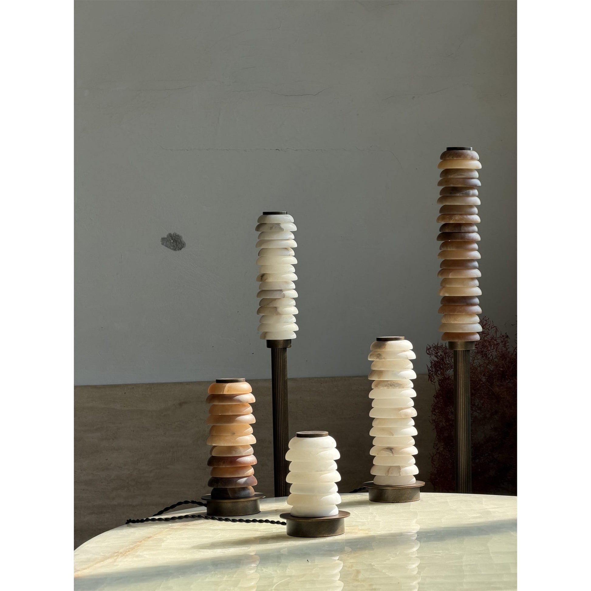 Detail shot of the brass lamp body and base.