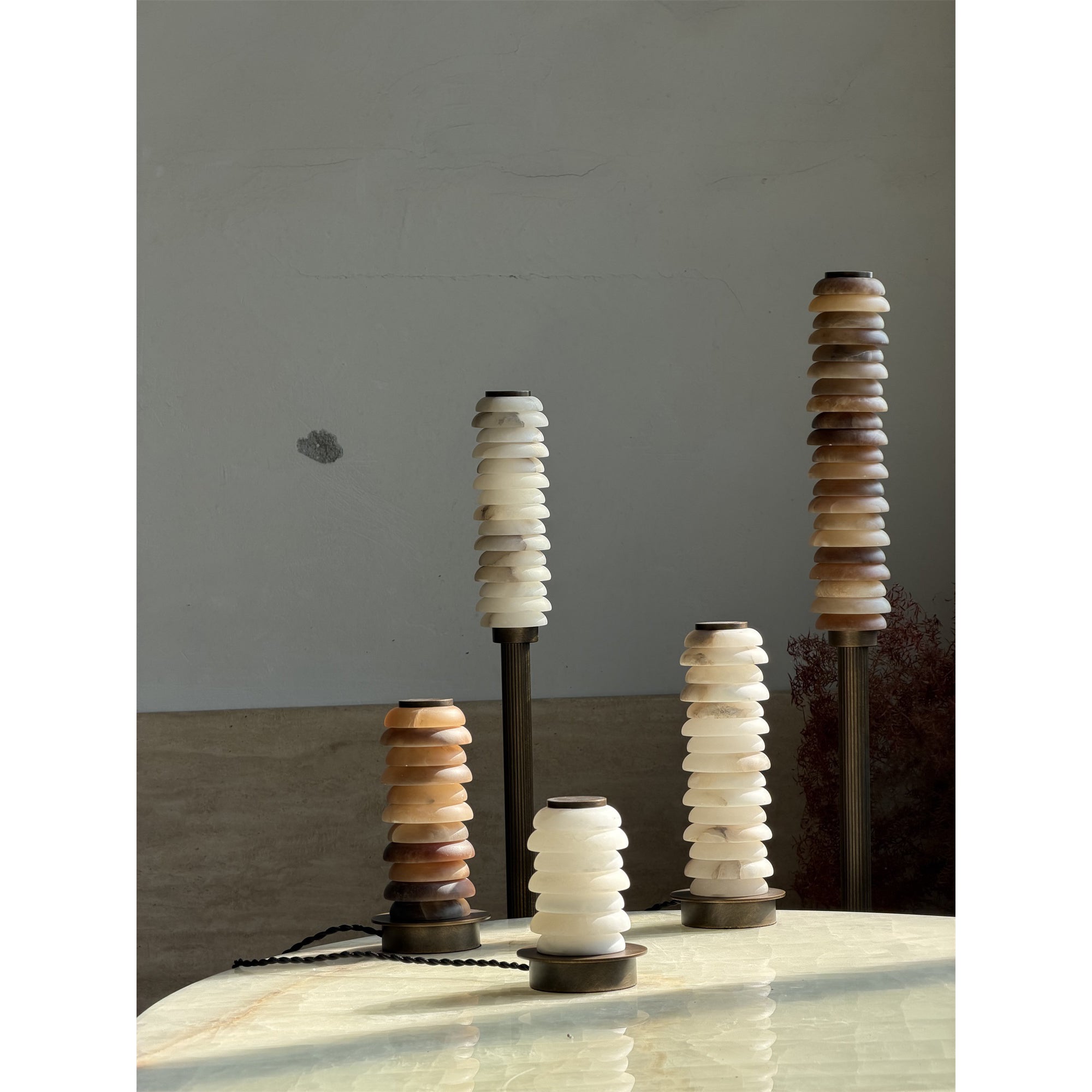 Detail shot of the brass lamp body and base.
