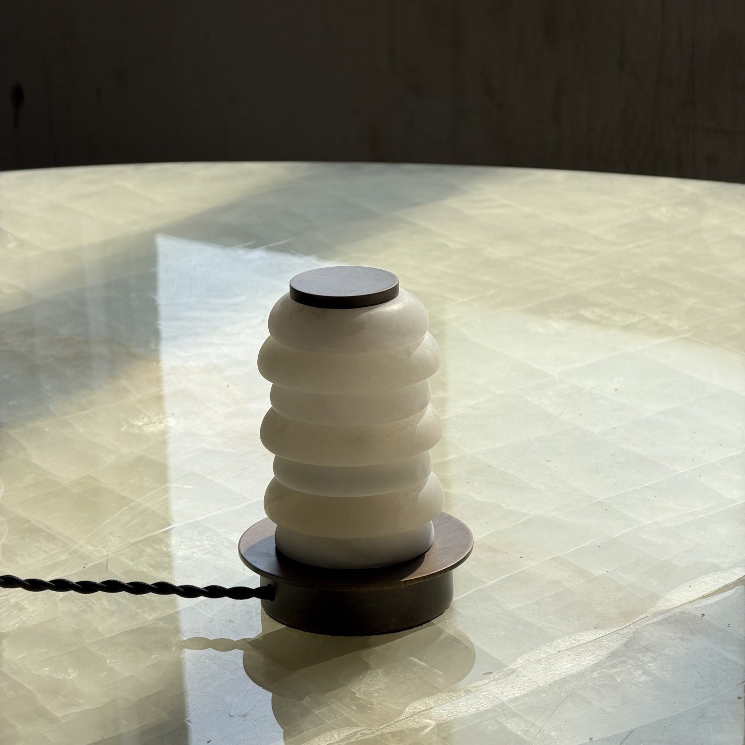 Side profile of the Payson Alabaster Table Lamp.