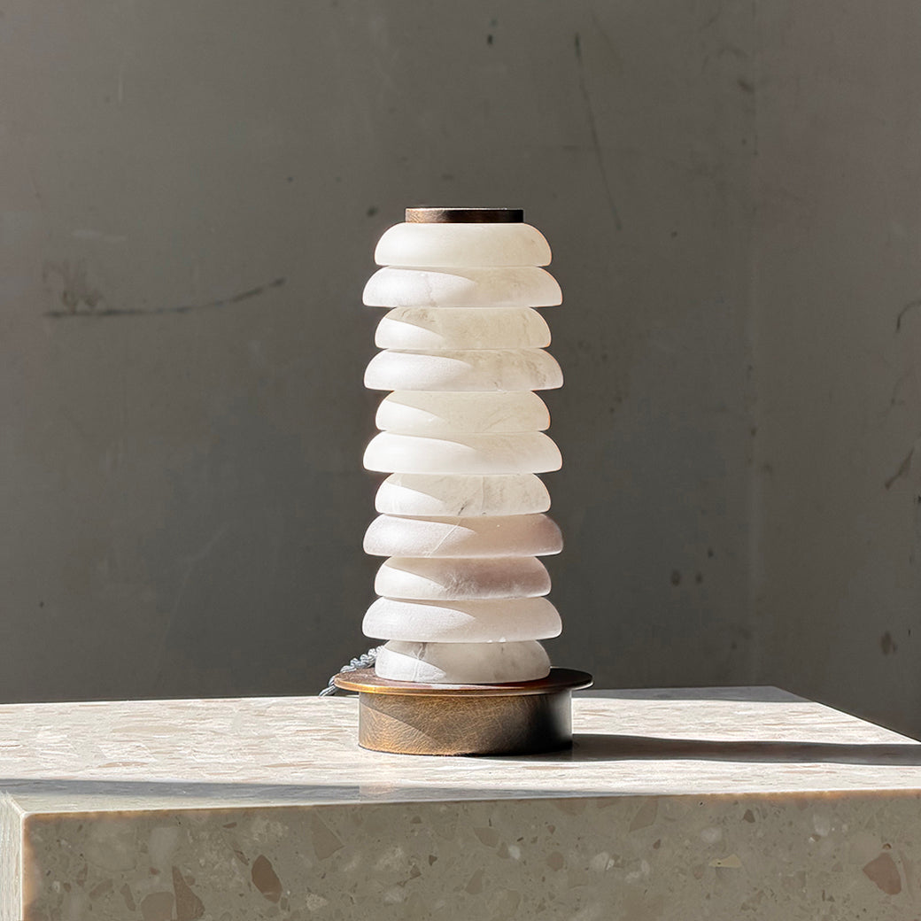 Detailed view of the unique natural veining in the alabaster stone.