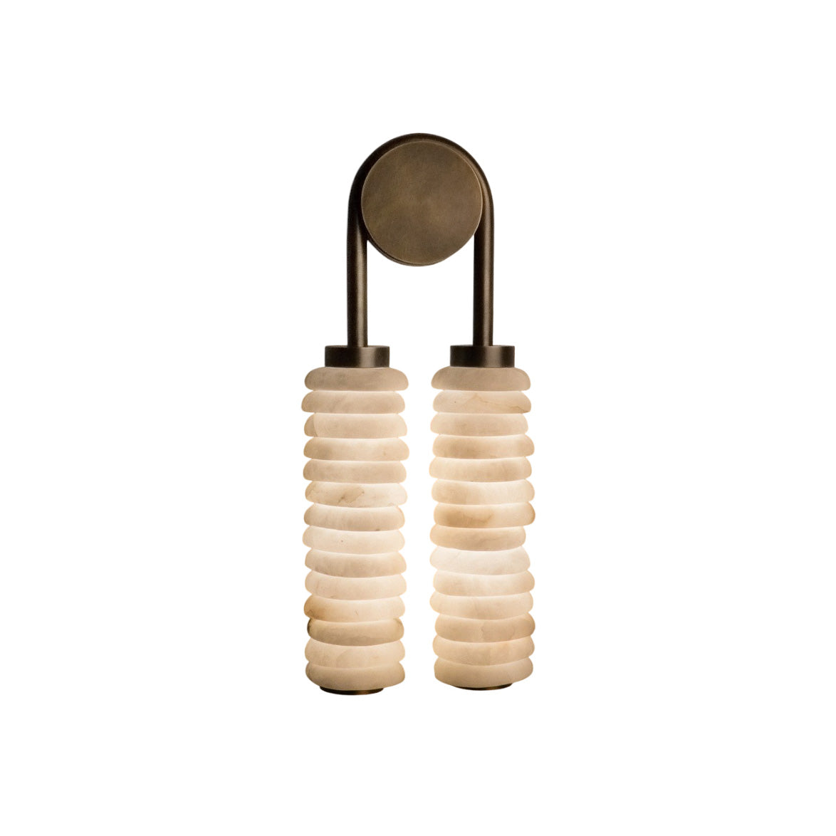 Payson Double Alabaster Wall Lamp in antique brass finish.