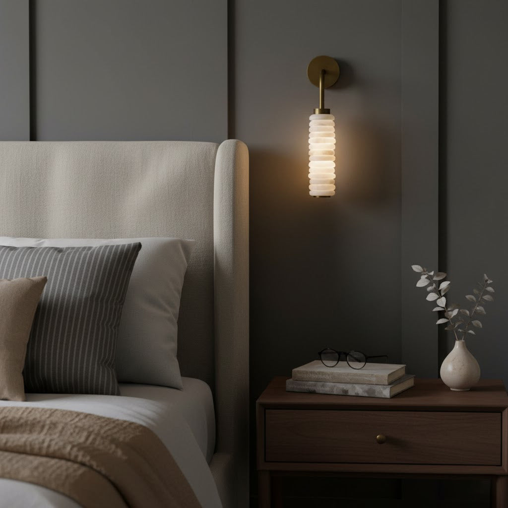 Angled view of the Payson Alabaster Wall Sconce.