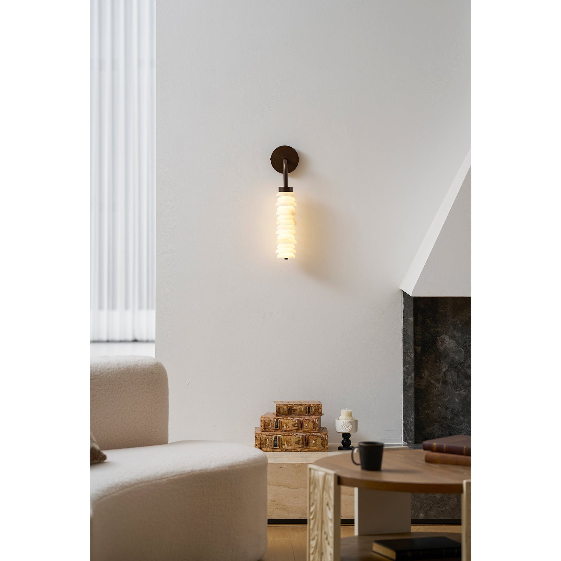 View of the integrated LED light source within the sconce.