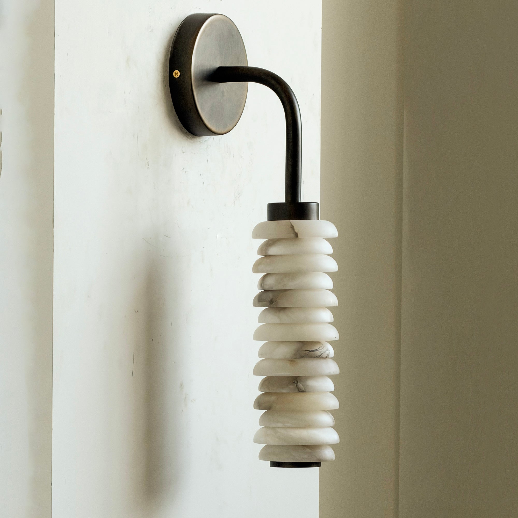 View of the integrated LED light source within the sconce.