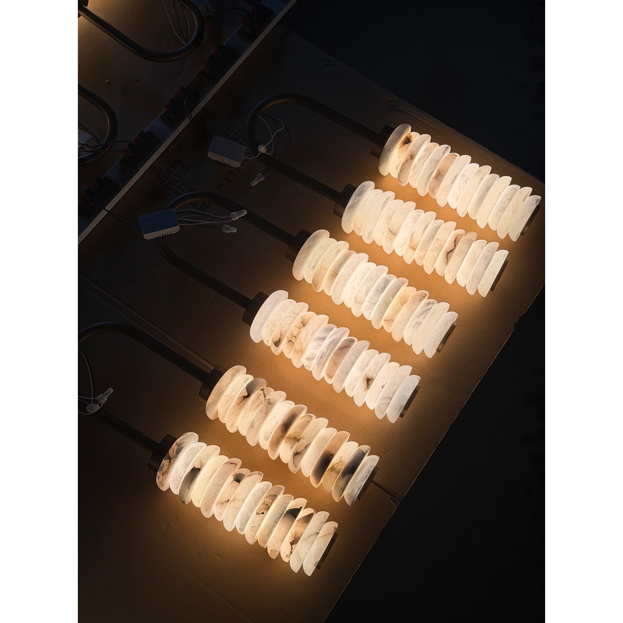 Close-up of the natural veining in the alabaster lampshade.