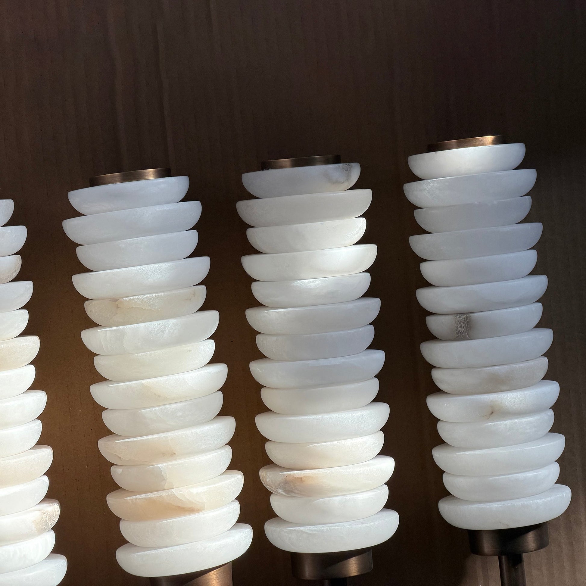 Front view of the Payson Alabaster Wall Lamp showcasing its cylindrical shade.