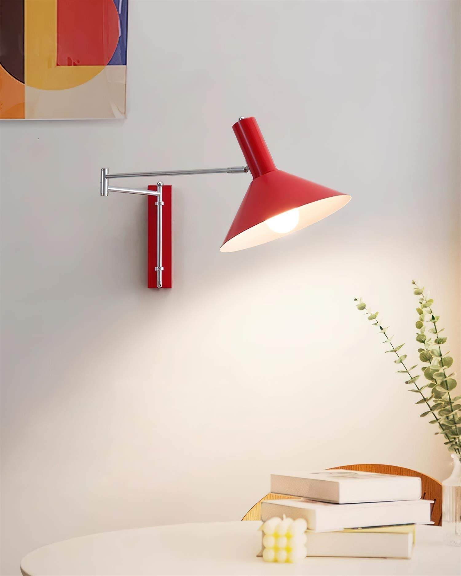 Wall Lamp Modern Adjustable Metal Arm Red Shade Reading Light