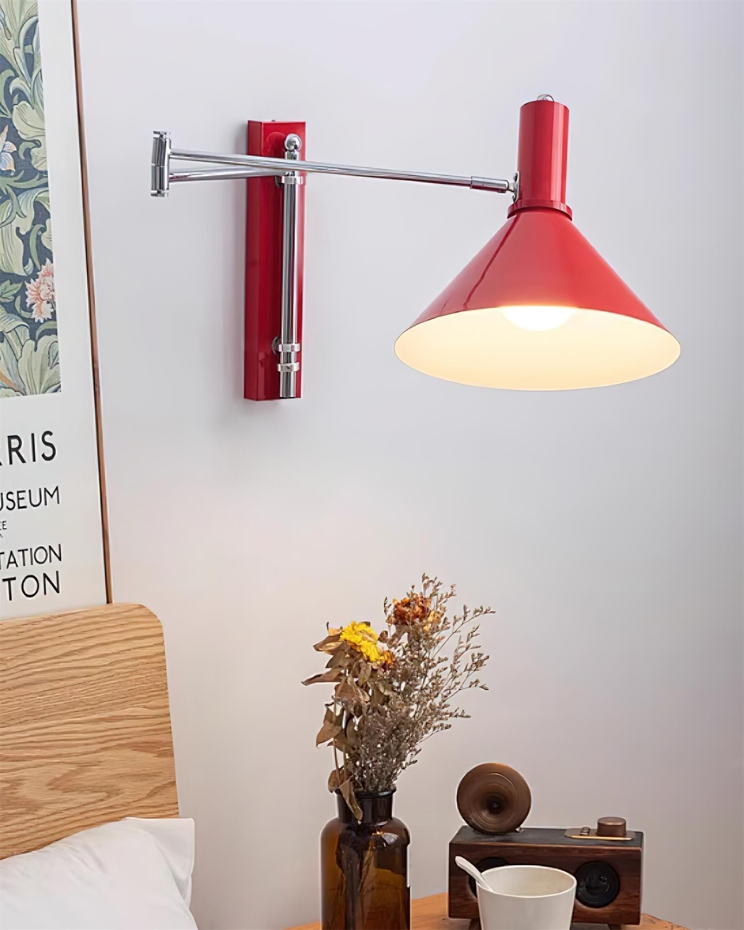 Wall Lamp Modern Adjustable Metal Arm Red Shade Reading Light