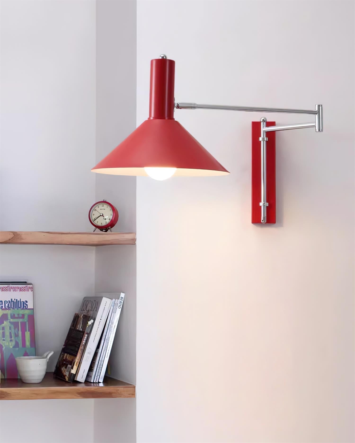 Wall Lamp Modern Adjustable Metal Arm Red Shade Reading Light