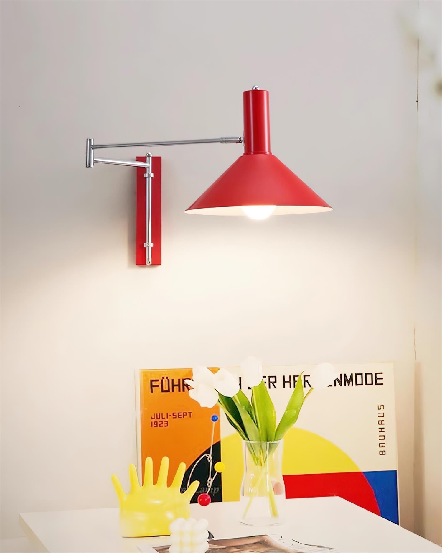 Wall Lamp Modern Adjustable Metal Arm Red Shade Reading Light