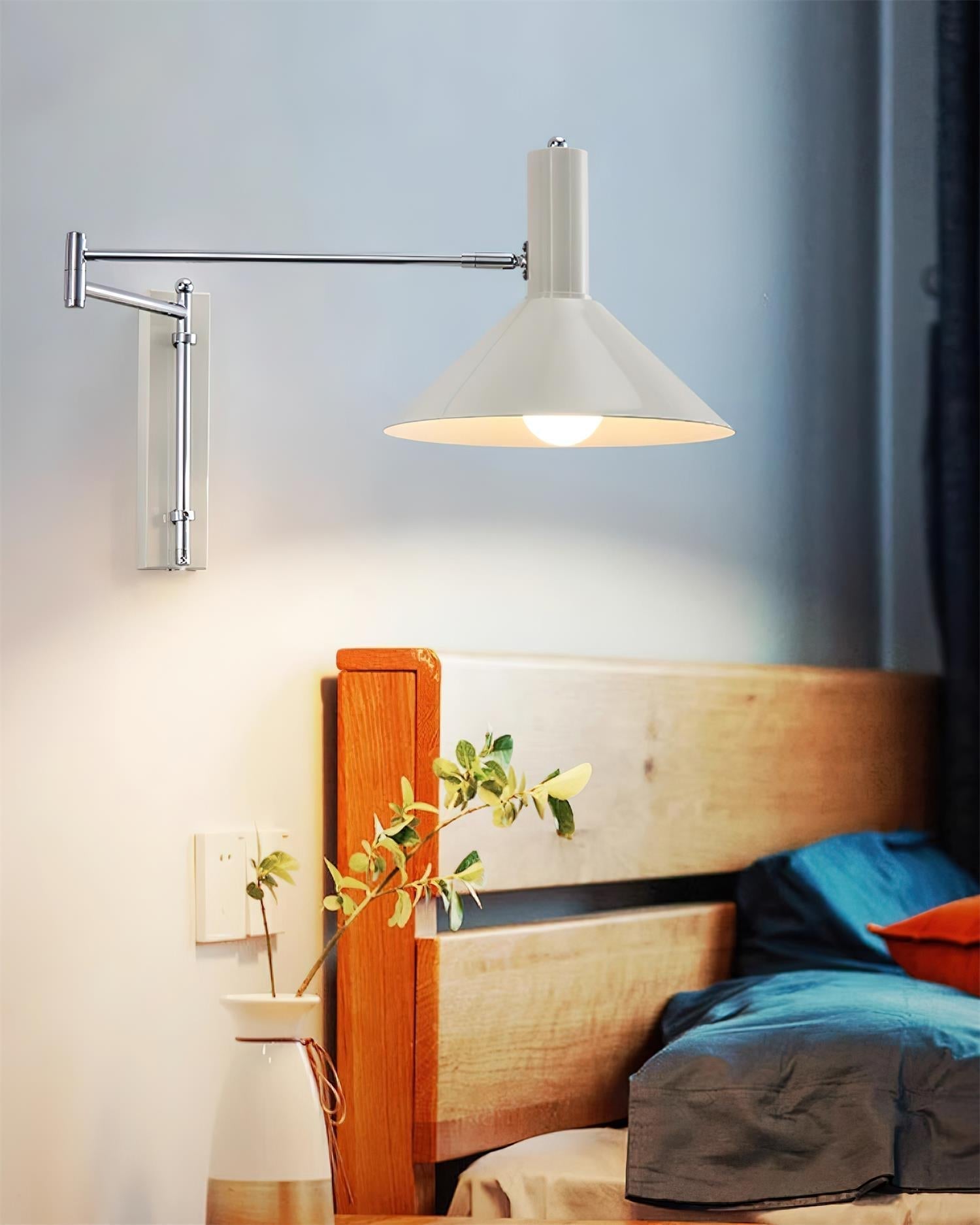 Wall Lamp Modern Adjustable Metal Arm Red Shade Reading Light