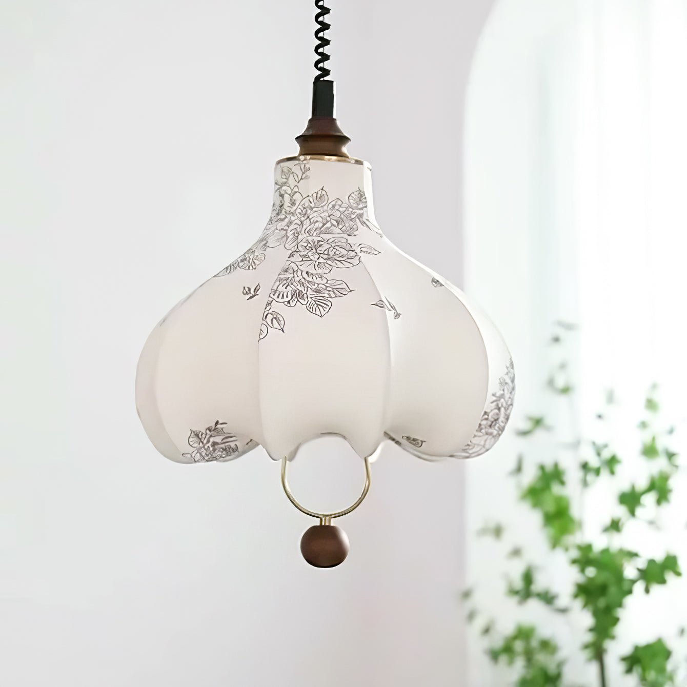 Lustra Pendant Lamp Pear Fabric Lantern for Living Room-Neutral Decor