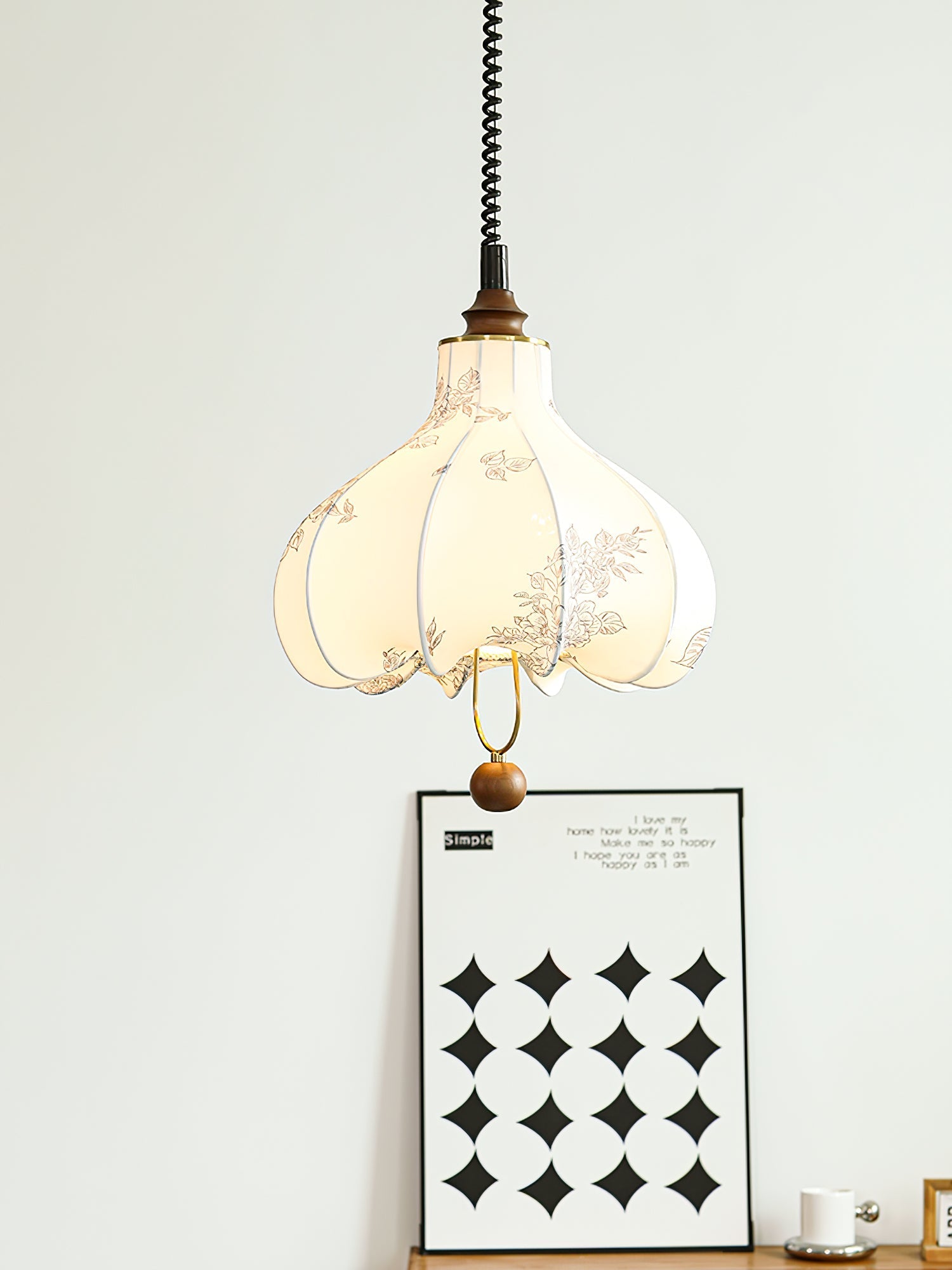 Lustra Pendant Lamp Pear Fabric Lantern for Living Room-Neutral Decor