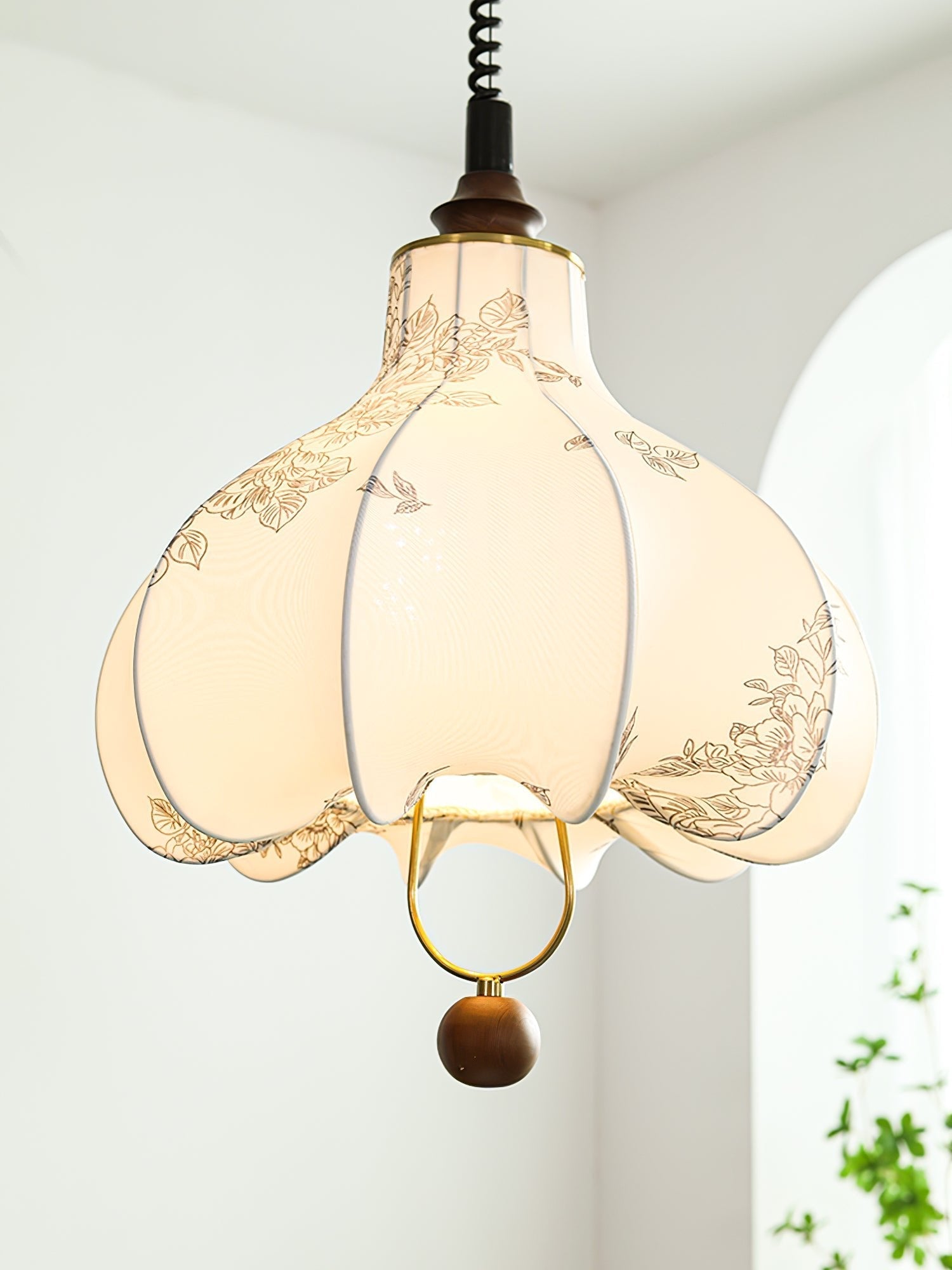 Lustra Pendant Lamp Pear Fabric Lantern for Living Room-Neutral Decor