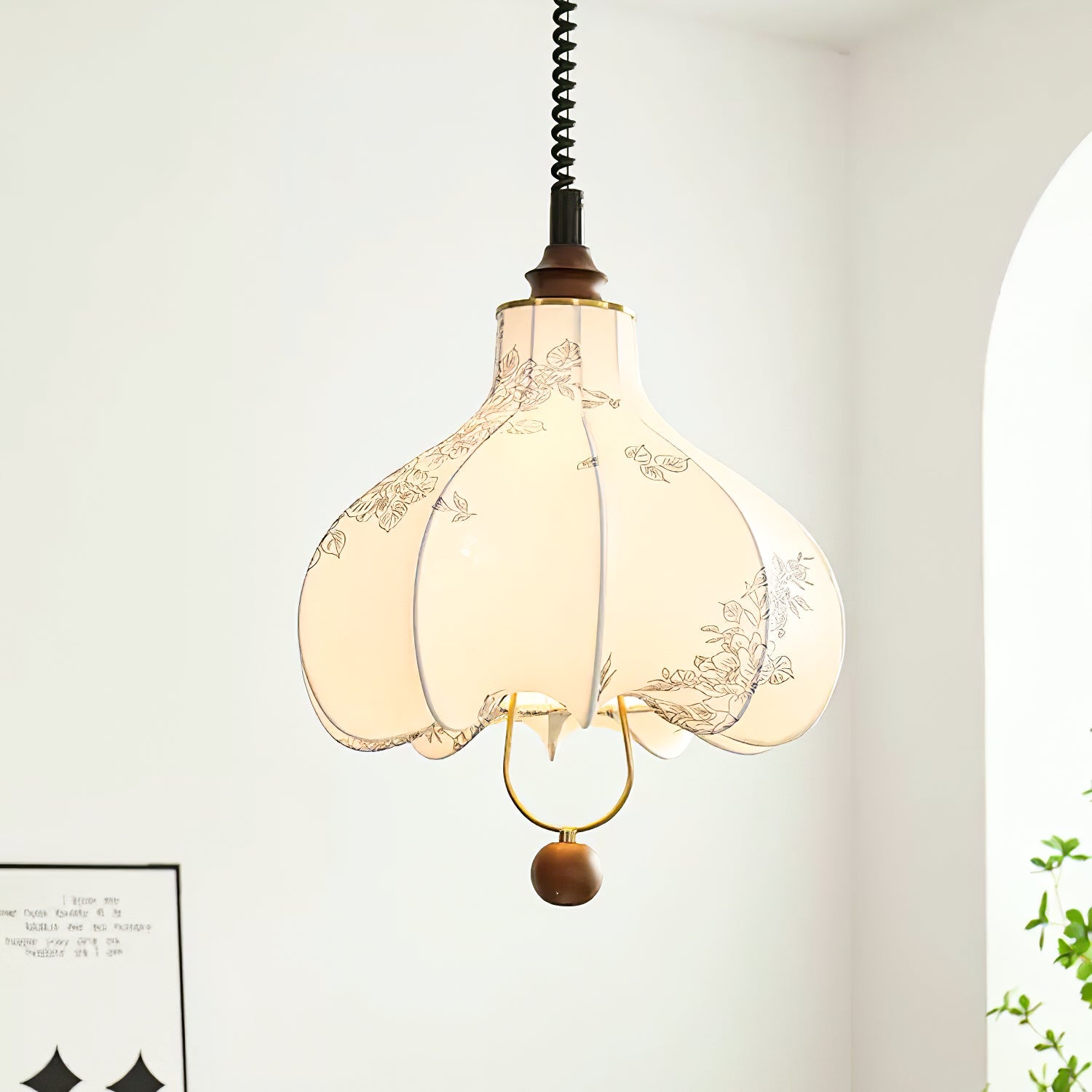 Lustra Pendant Lamp Pear Fabric Lantern for Living Room-Neutral Decor